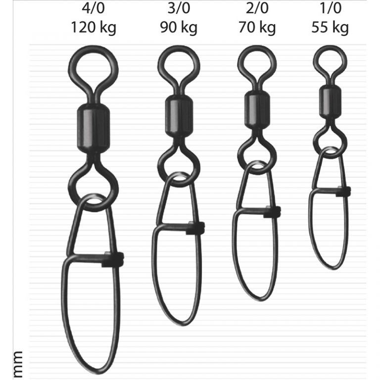 ROLLING SWIVEL WITH SNAP BIG GAME 2/0/70kg BLN BAG