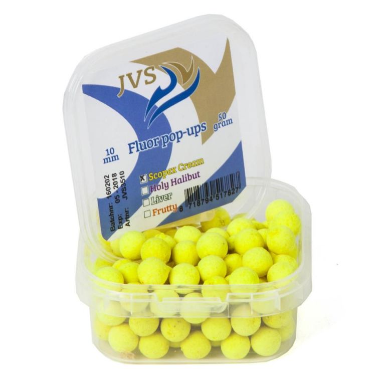 JVS Fluor Pop Up Boilies 10mm Scopex Cream 50g  (Tienda)