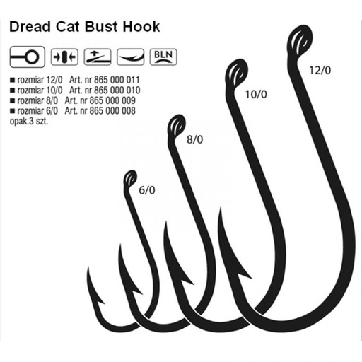 [865000010] CAT FISH HOOK BUST 10/0 BLNR BAG 3 PCS DREAD CAT